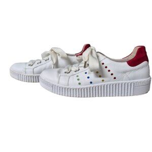 Gabor White and Red Leather Sneakers with Coloured  Dots Size 6.5